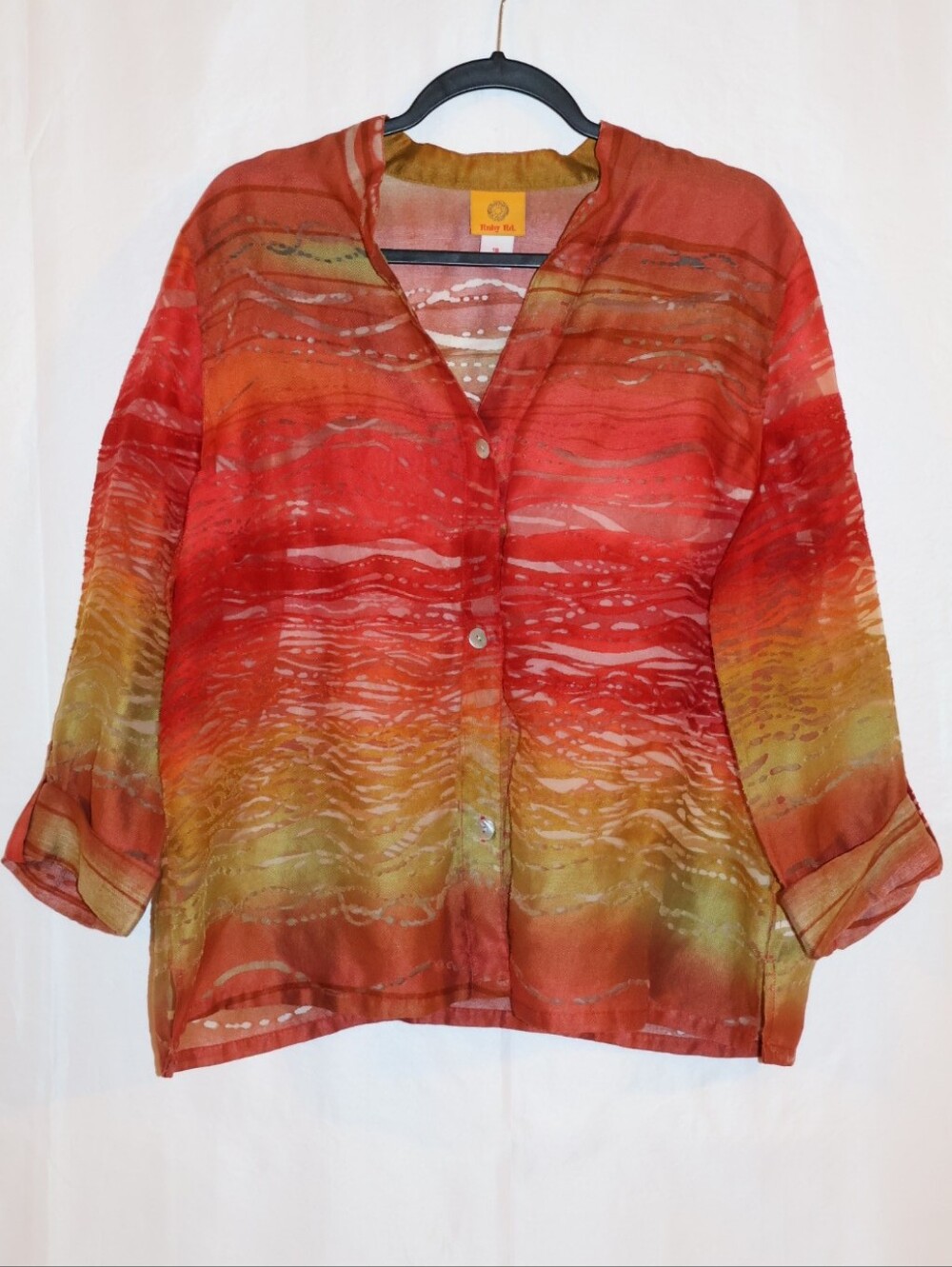 Ruby Rd. Earthy Sunset Gradient Patterned Button-Front Blouse.